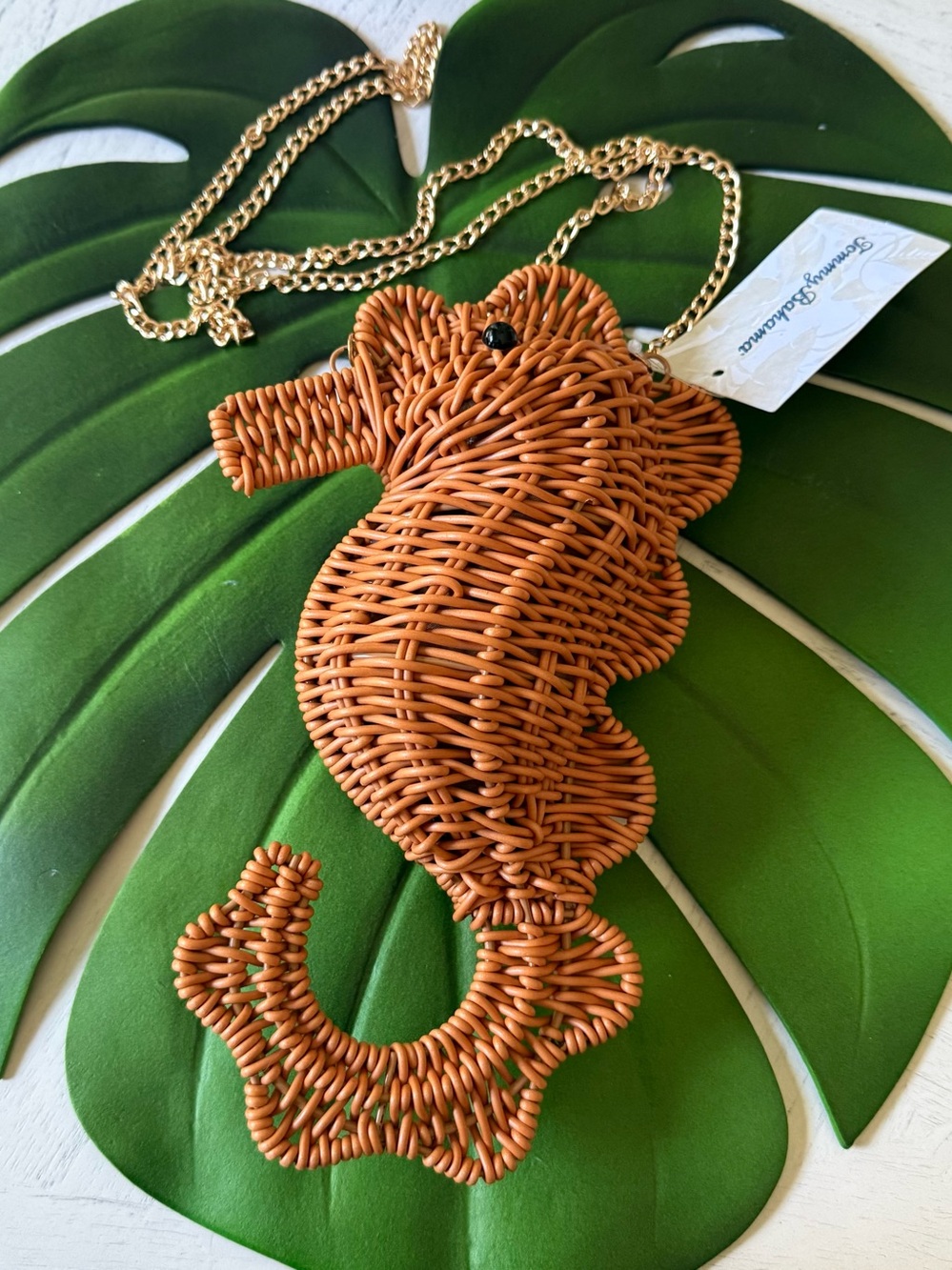 New Tommy Bahama Woven Seahorse Crossbody Bag - Natural Brown - Picture 9 of 11